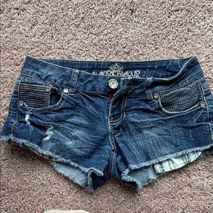 Almost Famous Distressed Dark Blue Jean Shorts, cut off shorts